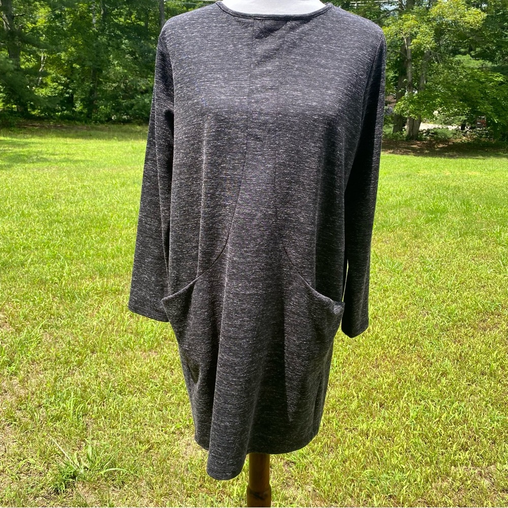 CLARA SUN WOO DRESS MINI TUNIC SHIFT BLACK WHITE MARLED POCKETS Size S
